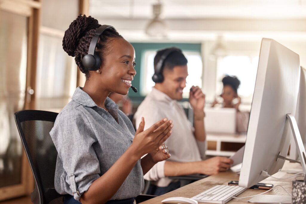 Inside sales representative talking to a prospect